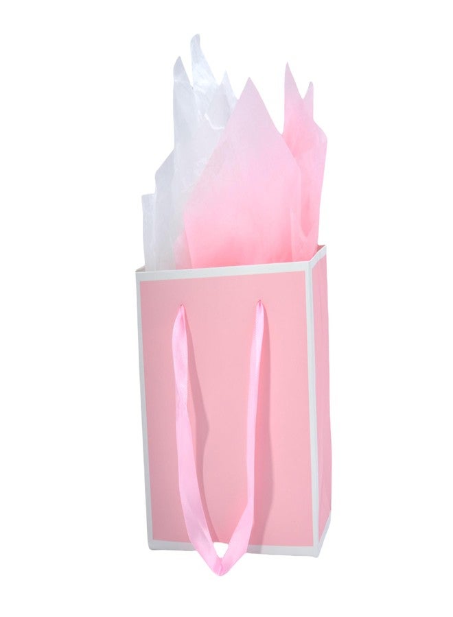 JUNESHE 4 Pack Small Gift Bags, 7.1” Pink and White Little Gift Wrap Bag with Handles & Tissue Paper for Party Favor Presents Birthday Wedding Jewelry Baby Shower - Image 1